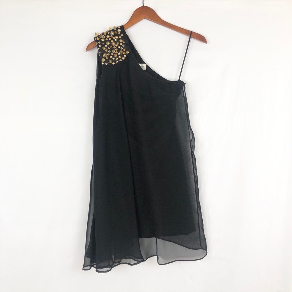 Dress The Population One Shoulder Mini Dress Mesh‎ Black Gold Size XS
